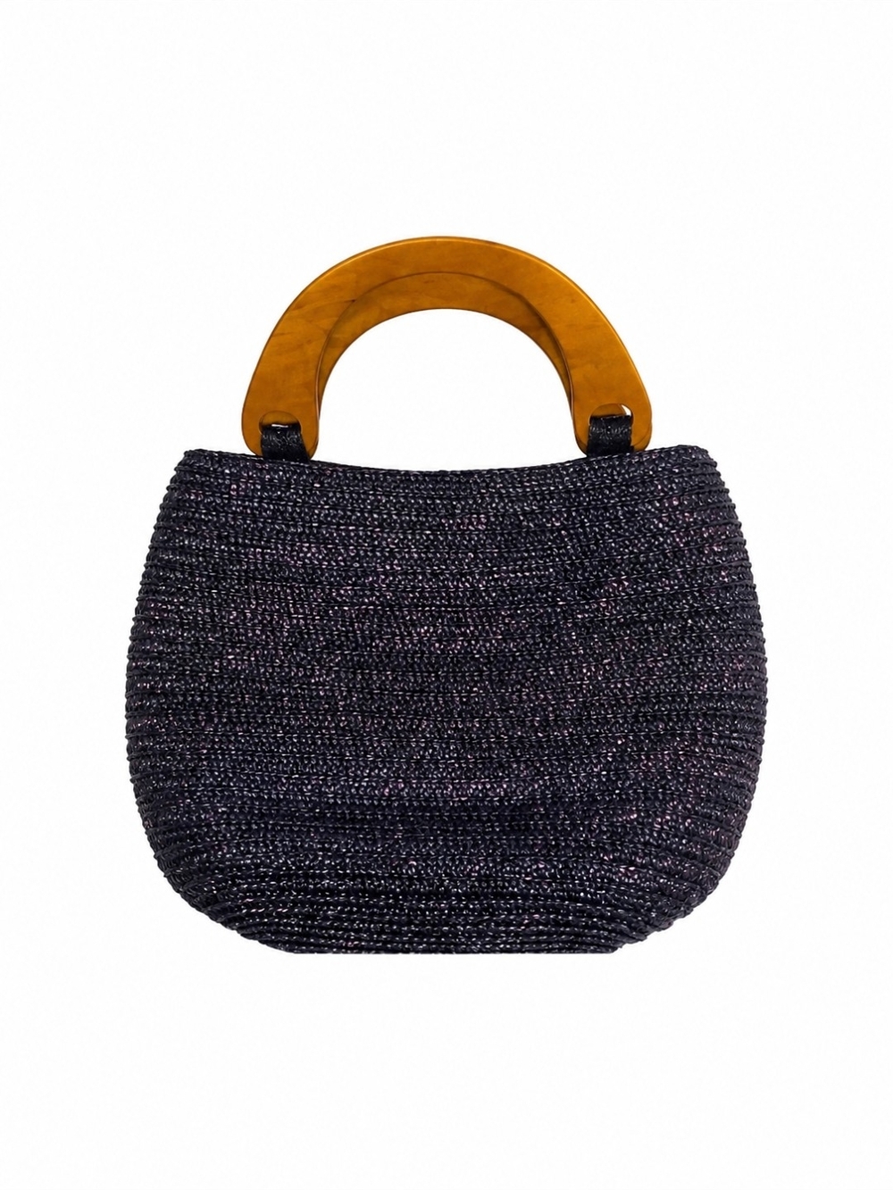 Source Unknown Blue Woven Handbag with Amber Handle
